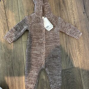 NWT H&M Brown Merino Wool Knit Hooded Romper 6m